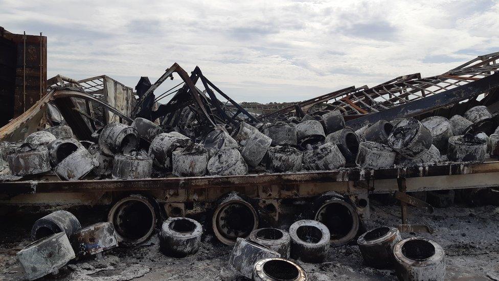 Explosions were caused by lorry tyres popping off their rims