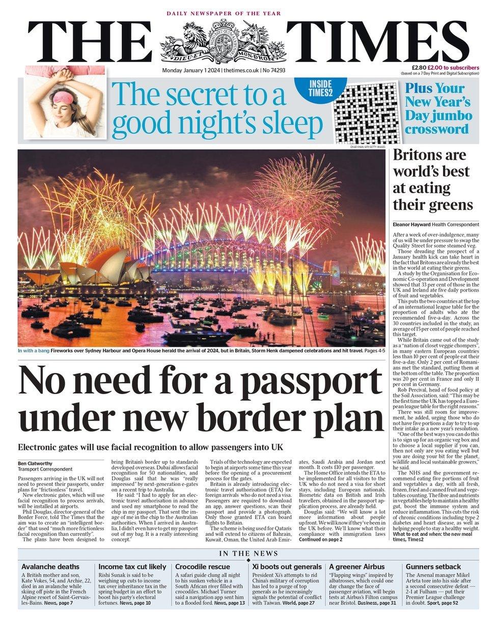 The Times front page, New Year's Day