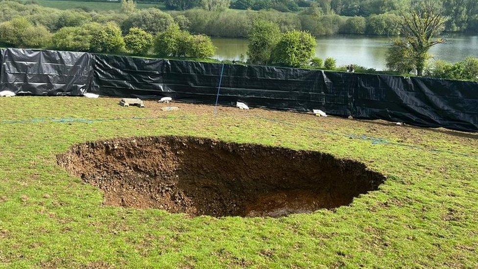 The hole that has opened up in the ground near Little Missenden, Buckinghamshire