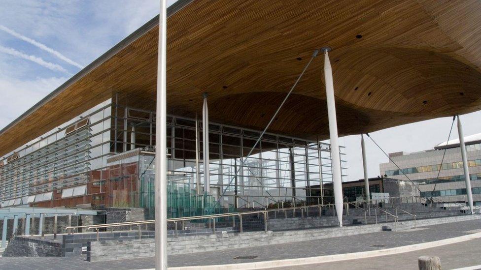 The debating chambers of the Welsh government. Sustainable modern architecture in glass, slate and steel.