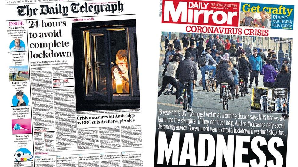 Daily Telegraph and Daily Mirror front pages