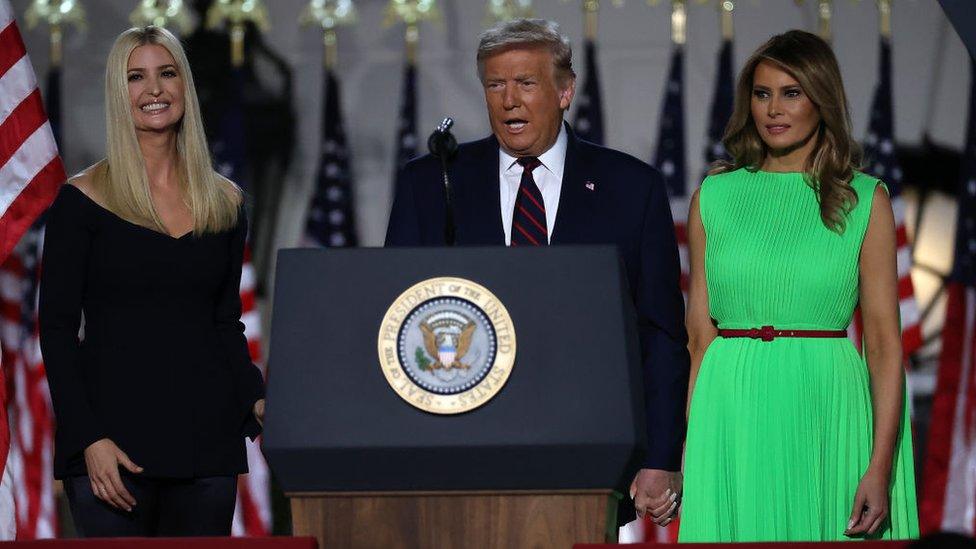 Ivanka, Donald and Melania Trump as Mr Trump accepts the Republican nomination at the White House