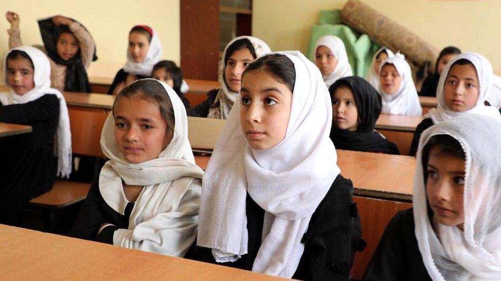 Girl students are seen in a class in Kabul, Afghanistan