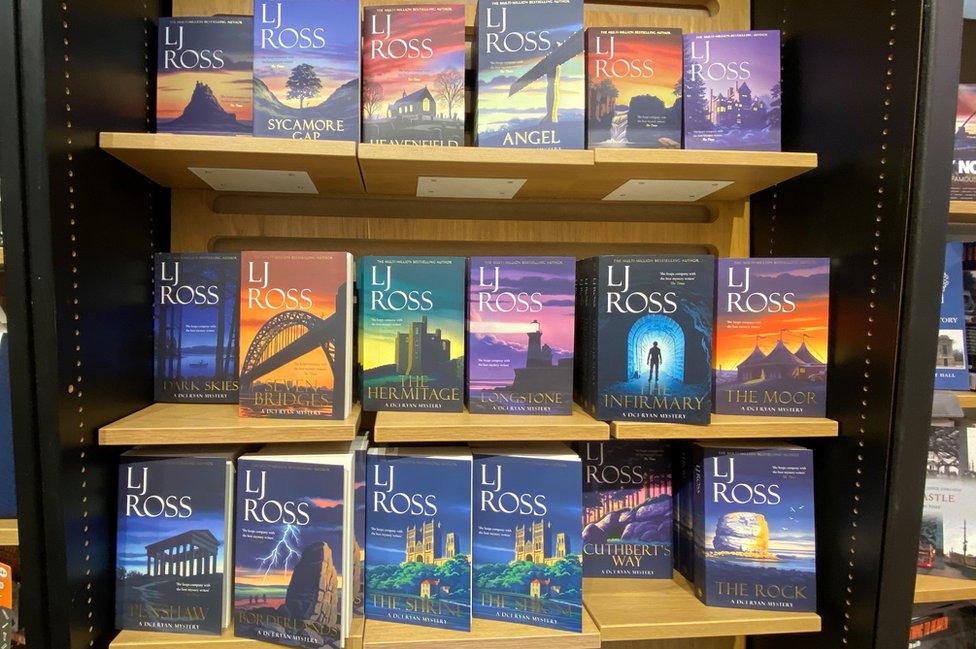 LJ Ross books on shelves in Waterstones