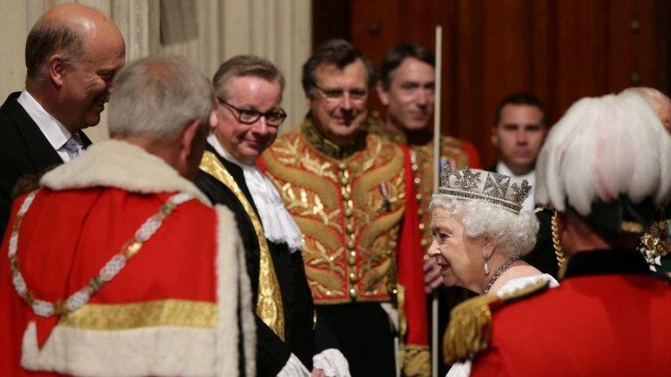 The Queen speaks to Chris Grayling and Michael Gove