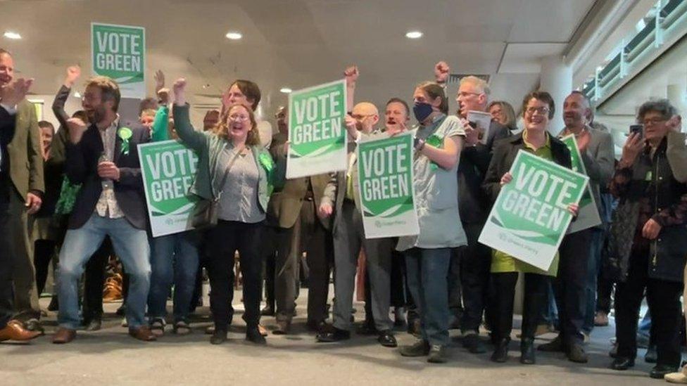 Green celebrating in Mid Suffolk