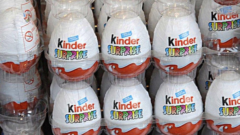 A row of Kinder eggs