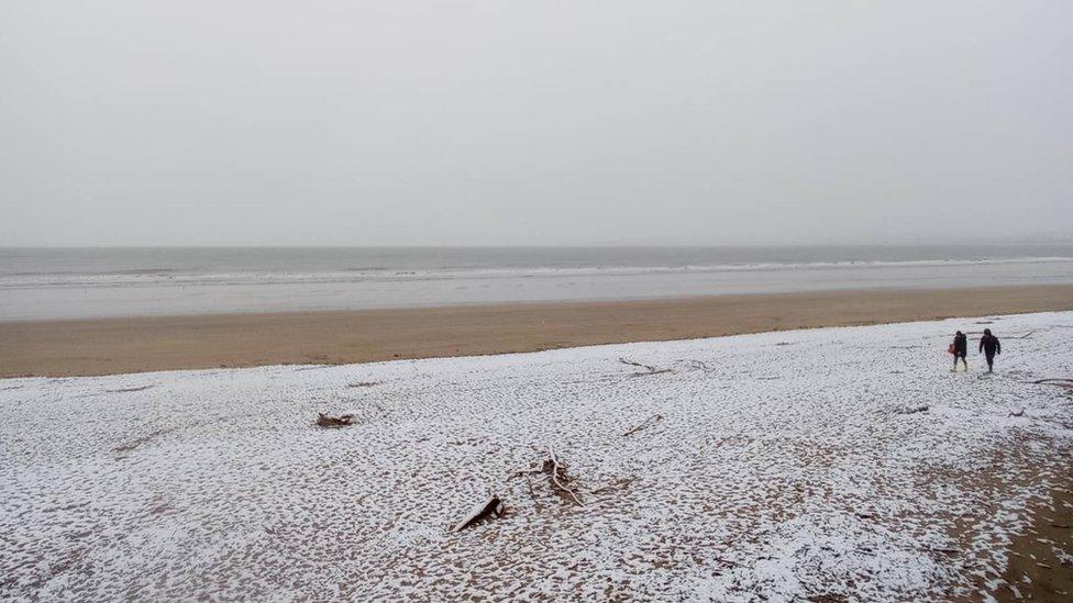 Swansea bay covered in snow