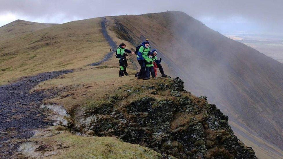 Oscar and the gang climbing Blencathra