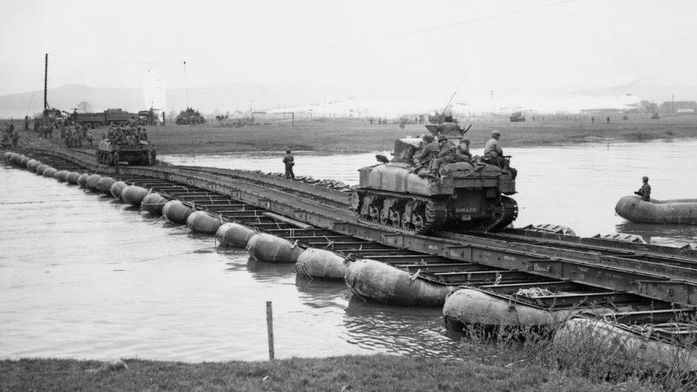 A pontoon bridge