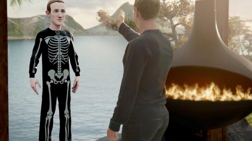 Mark Zuckerberg speaks to an avatar of himself in the Metaverse