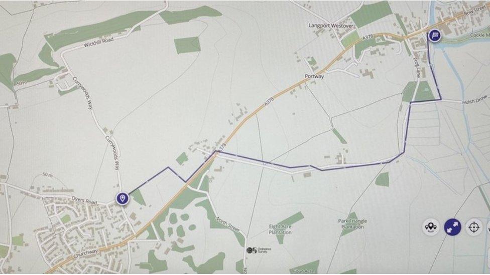 Proposed route of Curry Rivel cycle route