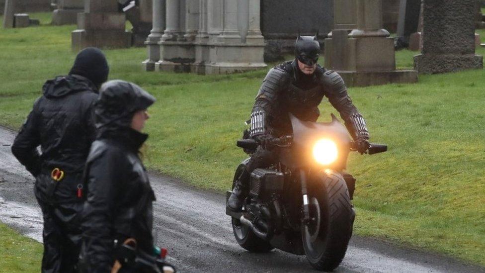 Batman being filmed at the Necropolis