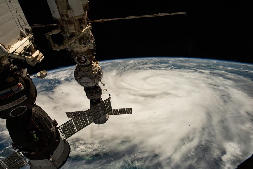 Hurricane Ian is pictured from the International Space Station as it orbited 258 miles above the Caribbean Sea east of Belize.