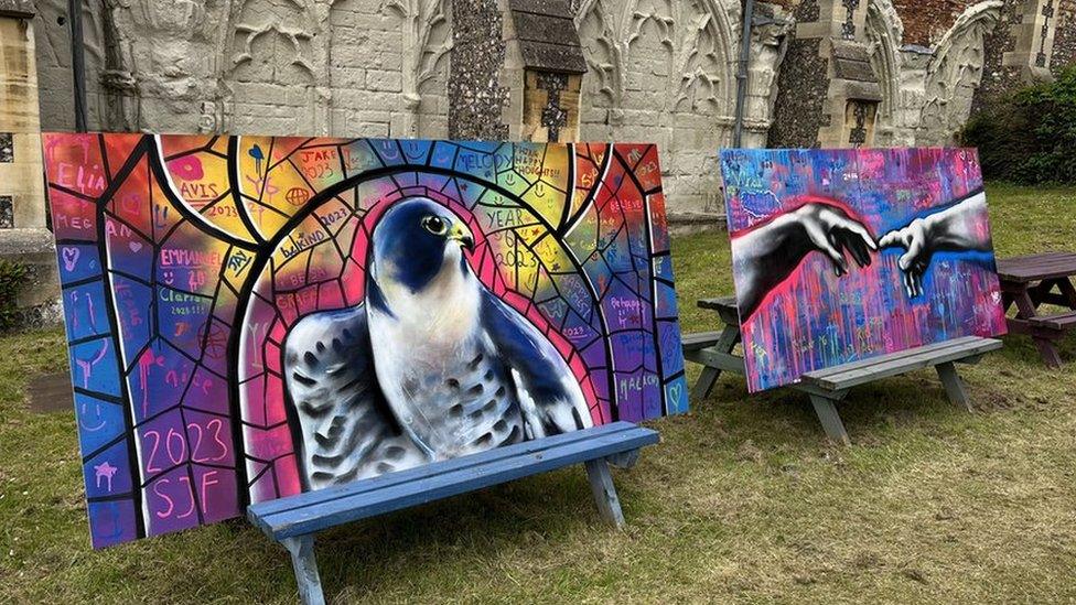 Two pictures by Ant Steel at St Albans Cathedral