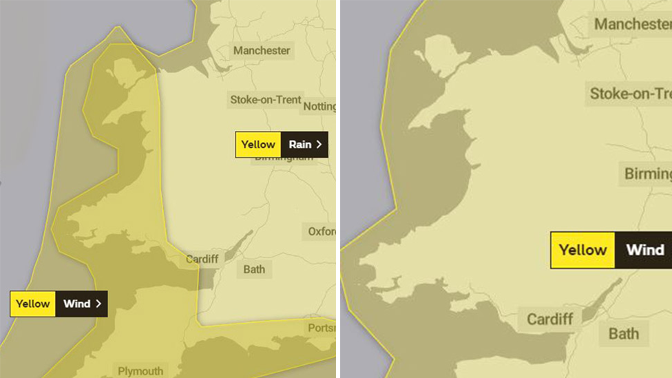 Weather graphic showing affected areas in Wales