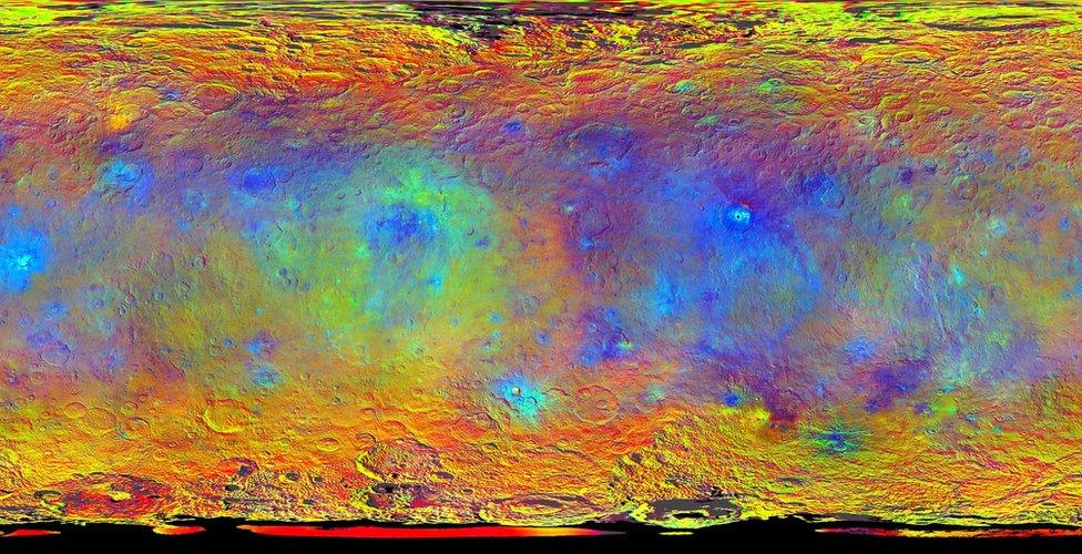 false-coloured map of Ceres' surface