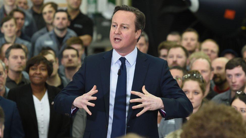 David Cameron giving a talk at GE Aviation in Cardiff