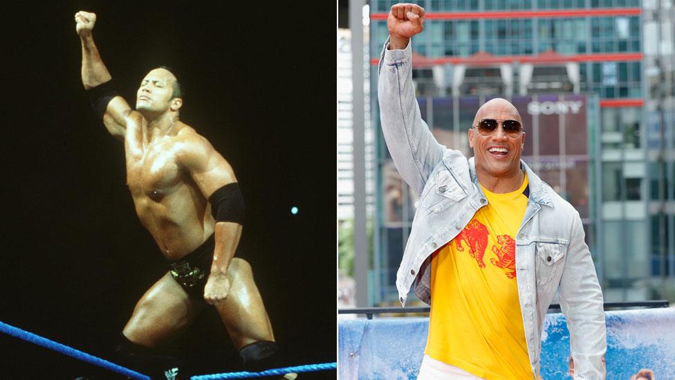 Dwayne "The Rock" Johnson in 2000 and 2017