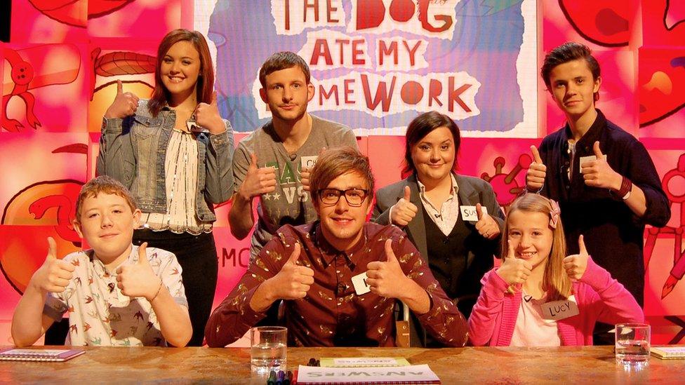 Cel Spellman with children, Iain Stirling and Susan Calman