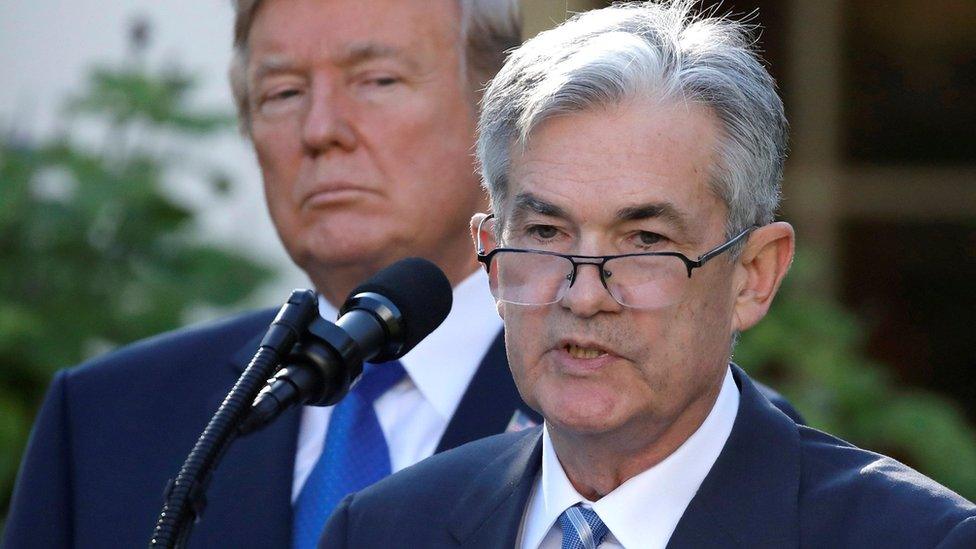 U.S. President Donald Trump looks on as Jerome Powell, his nominee to become chairman of the U.S. Federal Reserve, speaks at the White House in Washington, U.S., November 2, 2017