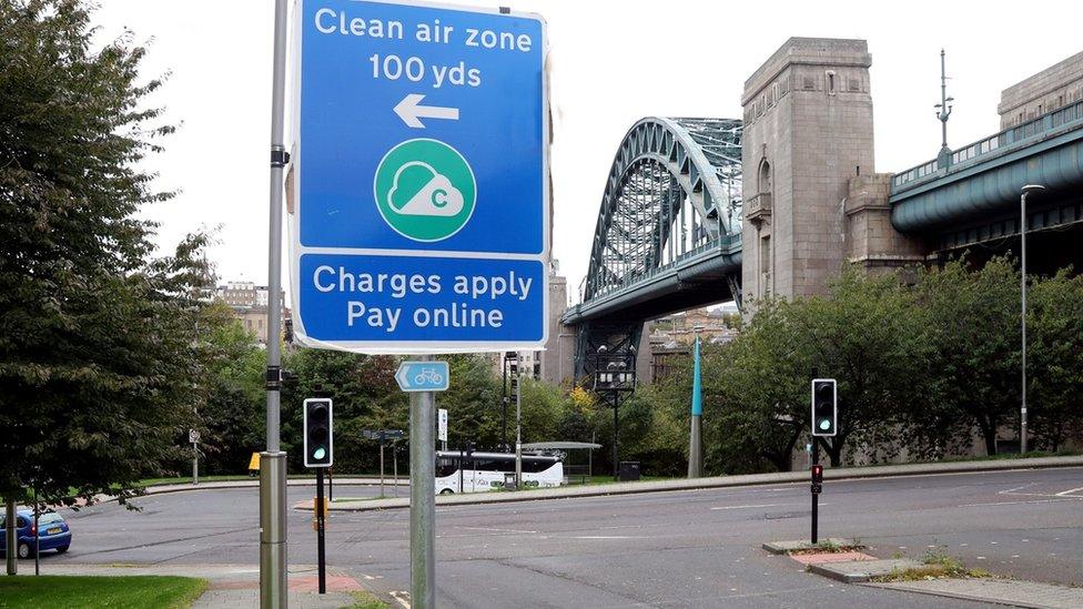 CAZ sign on approach to Newcastle Gateshead Quayside