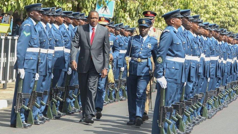 Kenya's President Uhuru Kenyatta arriving at parliament - Thursday 31 March 2016