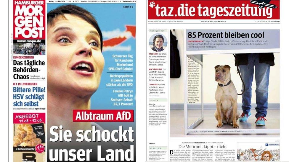 Front pages of Hamburger Morgenpost (l) and Tageszeitung (r)