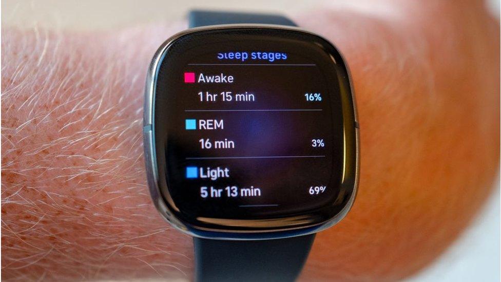 Sleep tracking functions on Fitbit Sense health tracking smart watch wearable device.