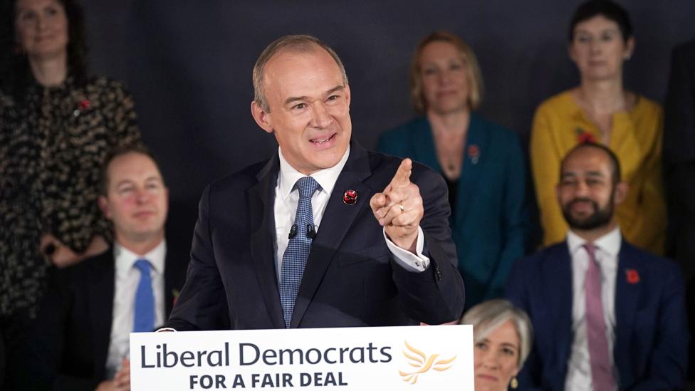 Ed Davey gives a speech to supporters