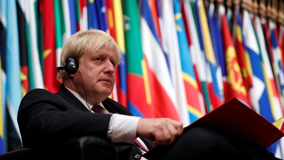 British Foreign Secretary Boris Johnson addresses a special session of the OPCW in the Hague