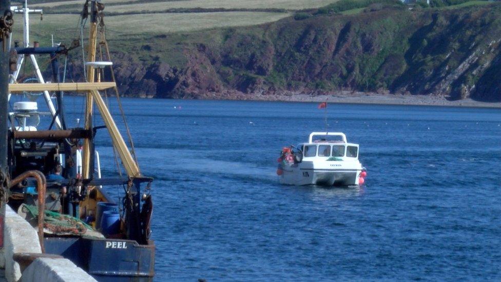 Fishing boat moored in Peel Harbour