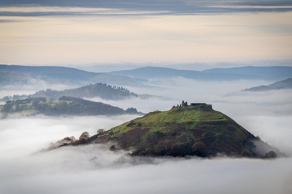 Castell Dinas Bran above the fog