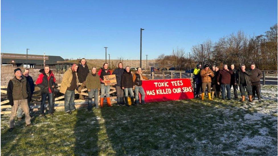 Protesters at the Teesworks site