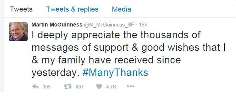 Tweet from Martin McGuinness