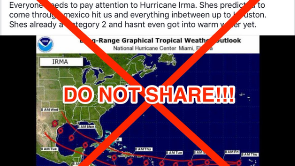 Graphic warning people not to share misinformation regarding Hurricane Irma