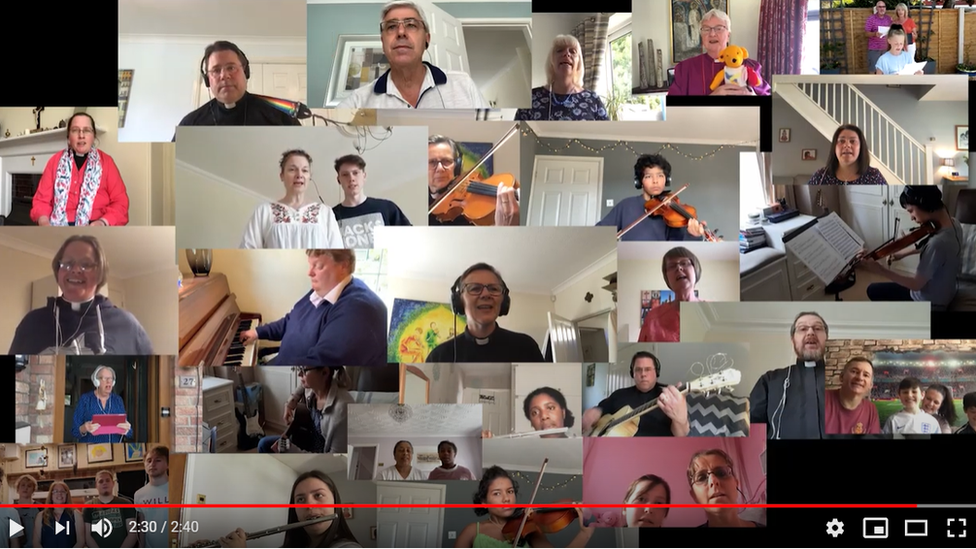 Members of the church sing Hosanna for Pentecost Sunday on their YouTube channel