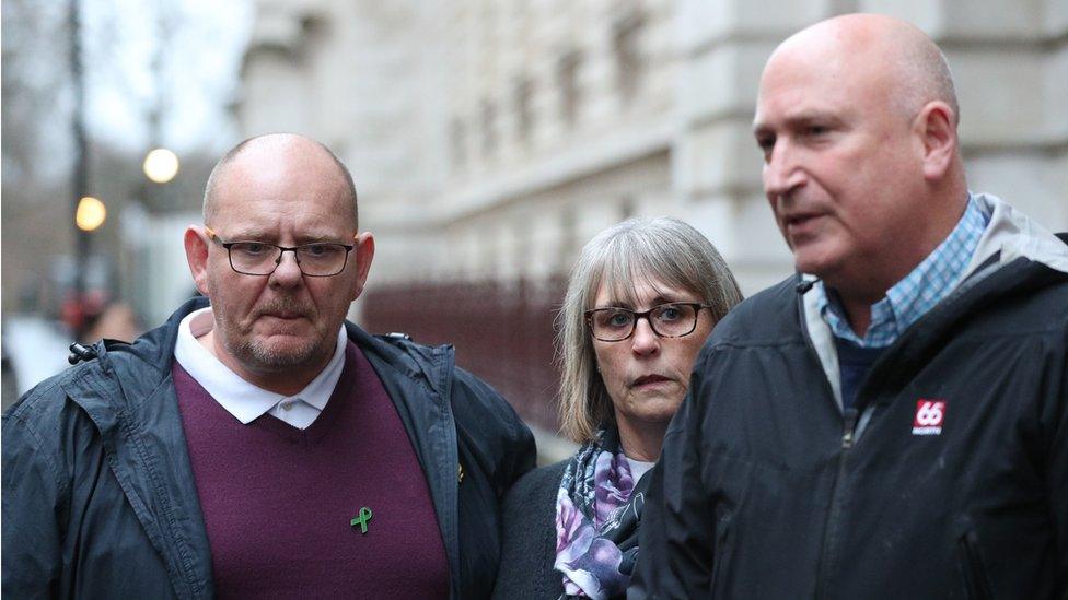 Harry Dunn's father Tim Dunn, his stepmother Tracey Dunn and family spokesman Radd Seiger