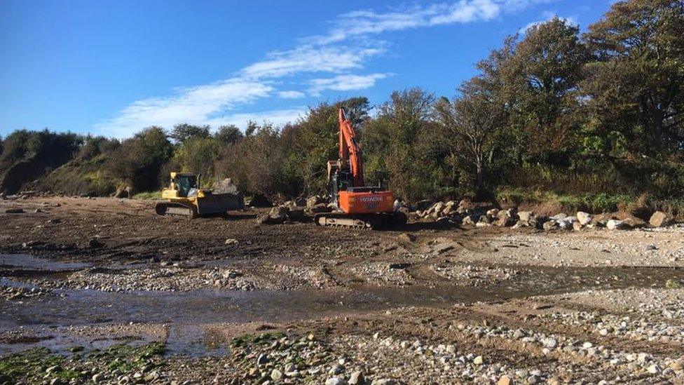 Large diggers on Lleiniog beach