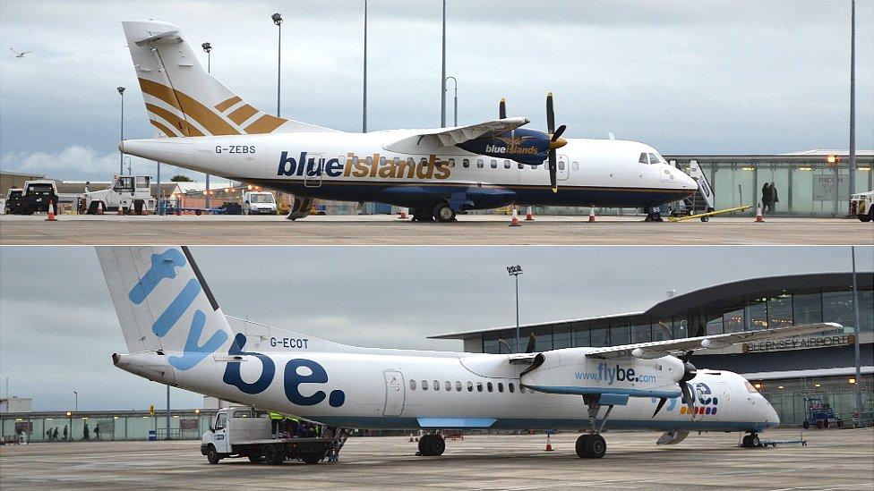 Blue Islands and Flybe planes at Guernsey Airport