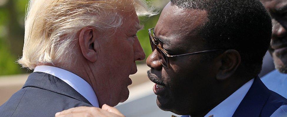 Akinwumi Adesina (R) and Donald Trump