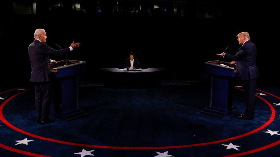 Donald Trump and Joe Biden participate in the final presidential debate at Belmont University on October 22, 2020