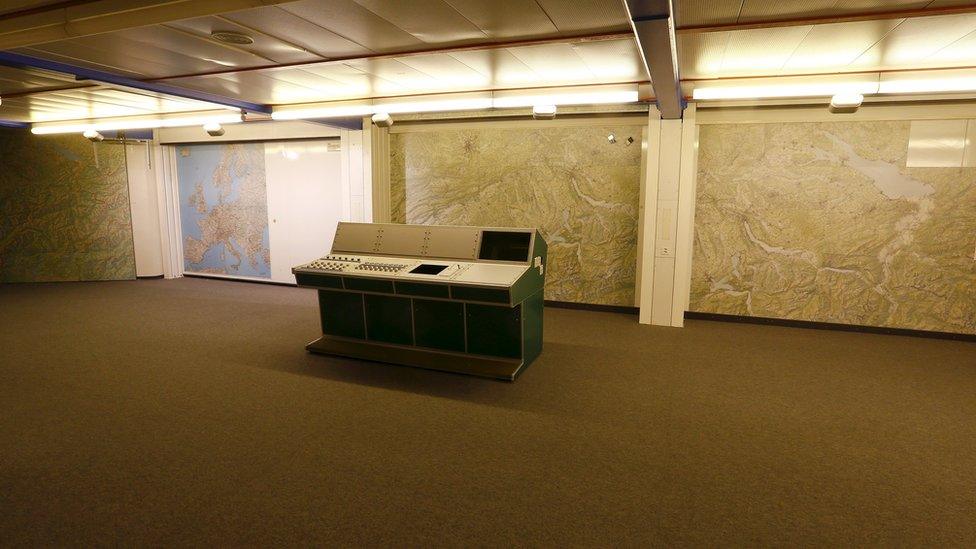 A former control room is seen at a decommissioned Swiss military command bunker near Attinghausen