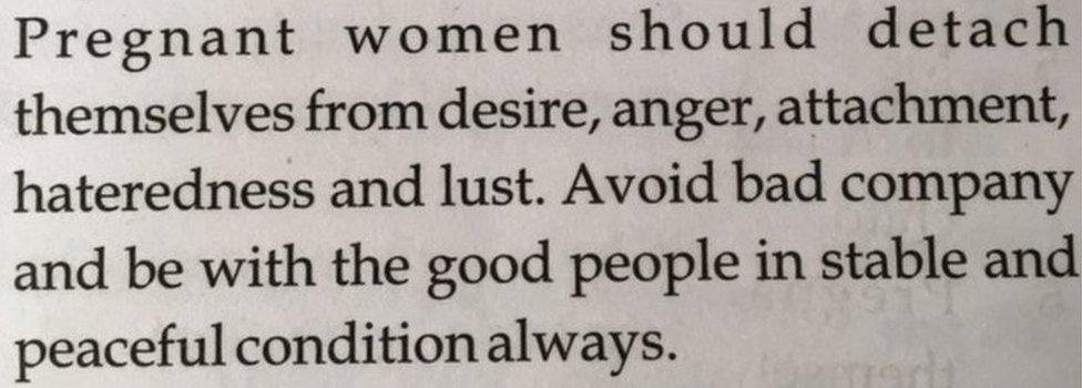 "Pregnant women should detach themselves from desire, anger, attachment, hatred and lust."