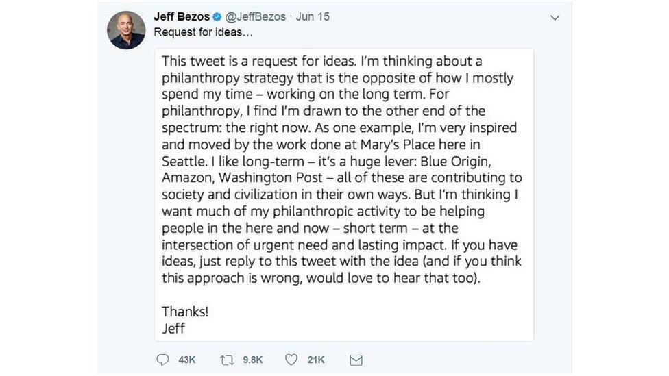 Jeff Bezos' philanthropy tweet