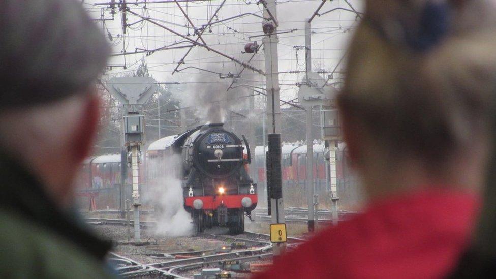 Flying Scotsman arriving at Carnforth station