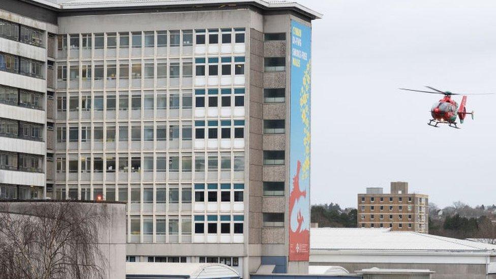 Air ambulance lands at University Hospital of Wales, Cardiff