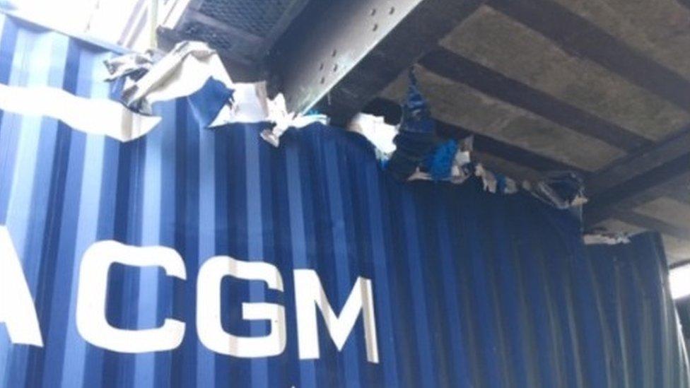 Lorry stuck under the rail bridge