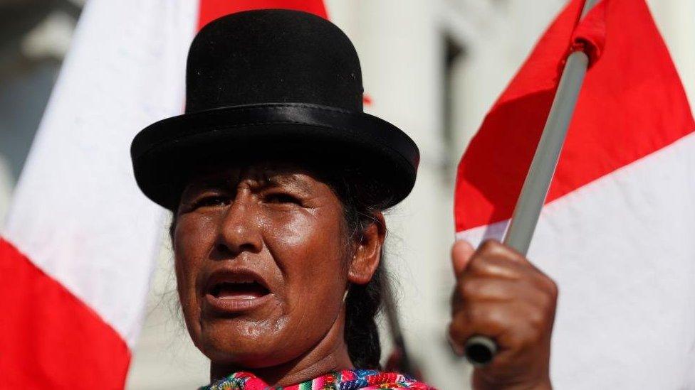 People participate in a new anti-government demonstration, in Lima, Peru, 24 January 2023.