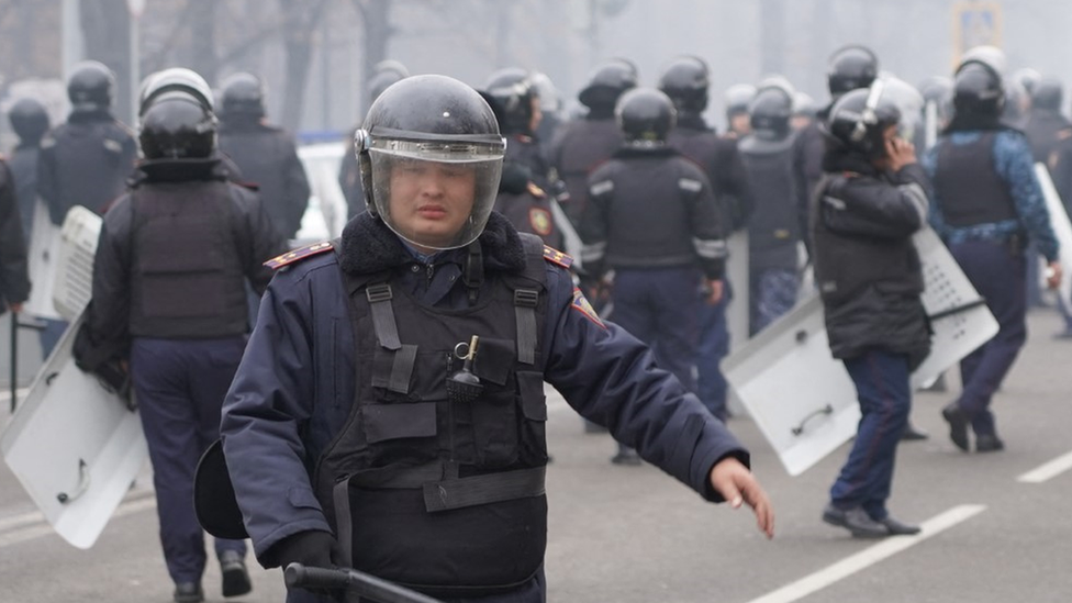 Riot police in Almaty